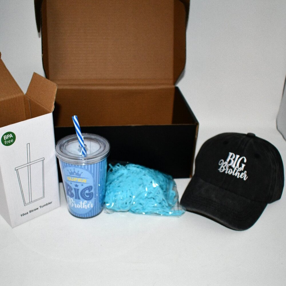 Geyoga Big Brother Gift Set for Boys – 10oz Blue Acrylic Cup with Lid & Straw, E
